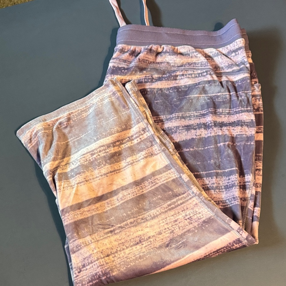 LuLaRoe Cozy Crystal Velour Purple  Striped Capris